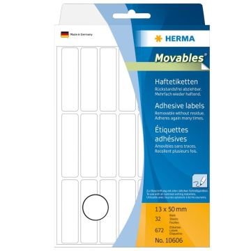 10606 HERMA : Lot de 672 étiquettes adhésives amovibles  - 50,0 x 13,0 mm - Blanc