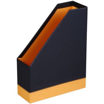 Porte-revues en simili cuir - Dos de 95 mm - Noir/Orange RHODIA