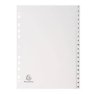 Jeu de 20 Intercalaires numériques en PP blanc - 1 à 20 - 225 x 297 mm EXACOMPTA