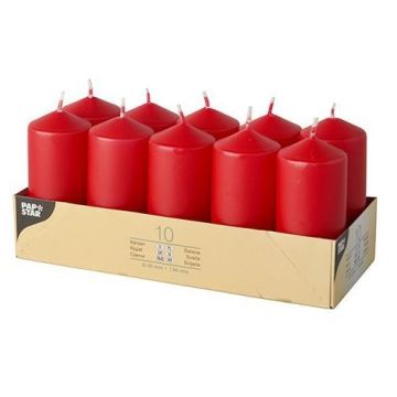 Bougies cylindriques - Rouge 40 mm : PAP STAR Lot de 10 image