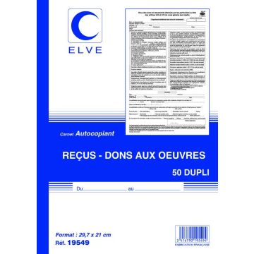 Carnet Reçus Association - Dons aux œuvres Cerfa 11580-05 ELVE