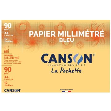 Papier Millimétré Bleu A4 CANSON Lot de 12 feuilles