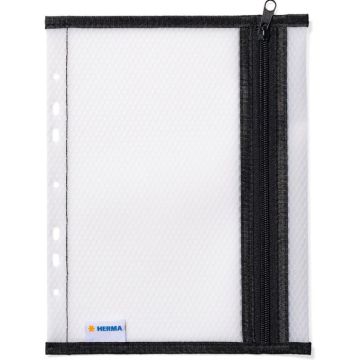 Pochette de rangement perforée à fermeture éclair Transparent / Noir - A5 : HERMA image