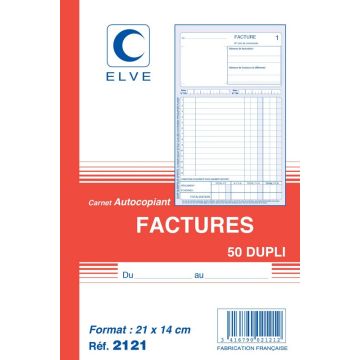FACTURE : Carnet autocopiant Dupli 210 x 140 mm Elve 2121