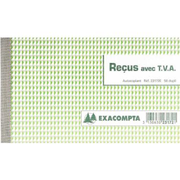 REÇUS avec TVA : Carnet autocopiant Dupli Exacompta 23172E