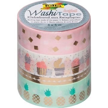Ruban décoratif autocollant - Hotfoil Or : FOLIA Washi Tape Lot de 4 Photo