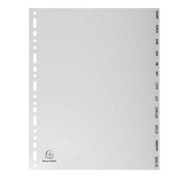 Jeu de 12 Intercalaires mensuels PP gris - Janvier à décembre - 245 x 297 mm EXACOMPTA