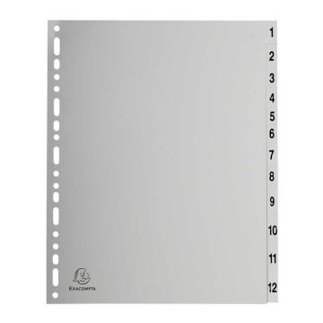 EXACOMPTA : Jeu de 12 intercalaires numériques en polypropylène 1 à 12 Classement