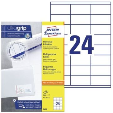 Étiquettes adhésives 70 x 35 mm AVERY 3422 Écologique Lot de 2400