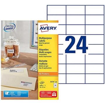 Étiquettes adhésives - 70 x 37 mm : AVERY 3474 Lot de 2400 Image