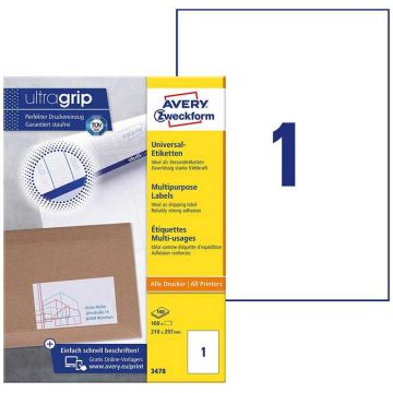 Étiquettes adhésives A4 - 210 x 297 mm AVERY Ecologique Lot de 100