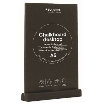 Présentoir de Table - A5/Portrait - Ardoise avec socle en bois Noir : EUROPEL image