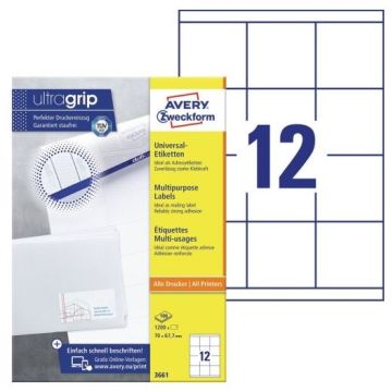 Étiquettes adhésives 70 x 67,7 mm AVERY Ecologique Lot de 1200