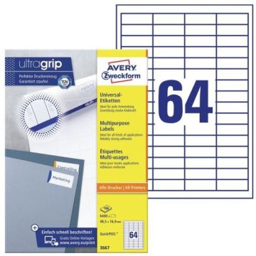 Étiquettes adhésives - 48,5 x 16,9 mm AVERY Ecologique Lot de 6400