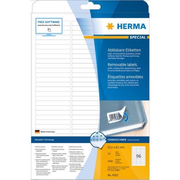 HERMA 4202 : Étiquettes adhésives blanches - Multi-usages - 63,5 x 8,5 mm