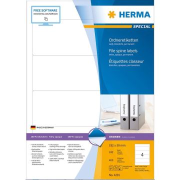 Etiquettes pour dos de classeur - 59 x 192 mm - Blanc : HERMA 4291