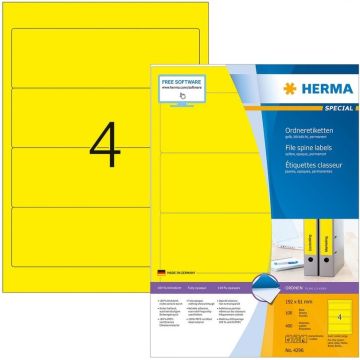 Etiquettes pour dos de classeur - 61 x 192 mm - Jaune : HERMA 4296
