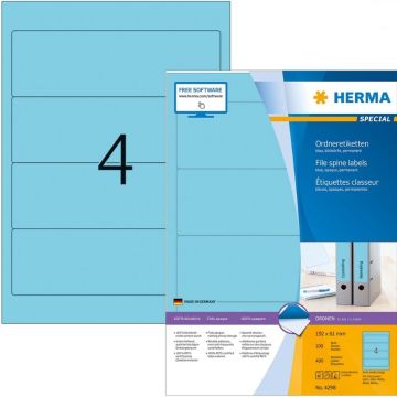 Etiquettes pour dos de classeur - 61 x 192 mm - Bleu : HERMA 4298