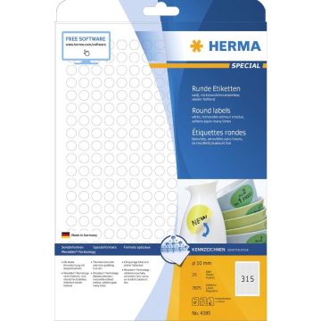 HERMA : Étiquettes adhésives blanches Multi-usages Diamètre 10 mm (4385)