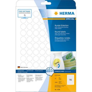 HERMA 4386 : Étiquettes adhésives blanches - Multi-usages - Diamètre 20,0 mm
