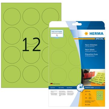 Étiquettes adhésives - Vert fluorescent - diamètre 60 mm HERMA 5155