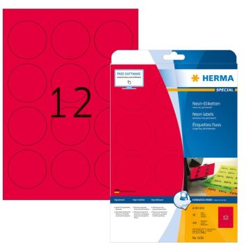 Étiquettes adhésives - Rouge fluorescent - diamètre 60 mm HERMA 5156