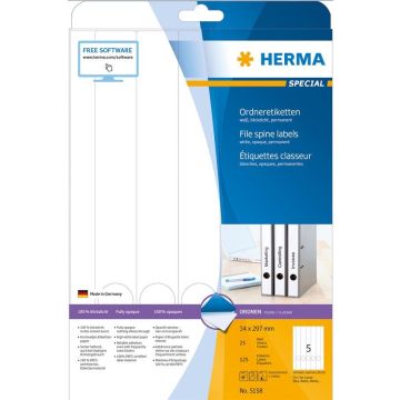 Etiquettes pour dos de classeur - 34 x 297 mm - Blanc : HERMA 5158