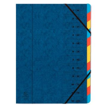 54122E EXACOMPTA : Trieur avec élastiques - 12 compartiments - Bleu
