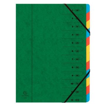 54123E EXACOMPTA : Trieur avec élastiques - 12 compartiments - Vert