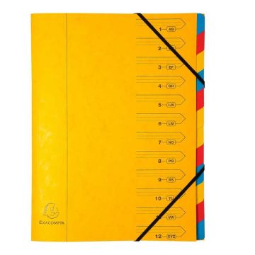 54129E EXACOMPTA : Trieur avec élastiques - 12 compartiments - Jaune