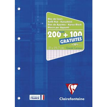 Bloc de Cours Séyès et perforé A4 - 200 pages : CLAIREFONTAINE Visuel