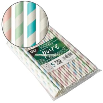 Pailles en papier - 200 mm - Assortiment : PAP STAR Pure Stripes Lot de 100 Visuel