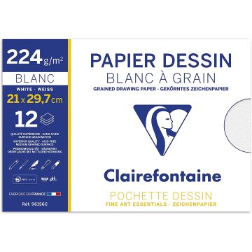 12 feuilles de papier dessin à grain 224 g/m² - 210 x 297 mm - Blanc : CLAIREFONTAINE Modèle