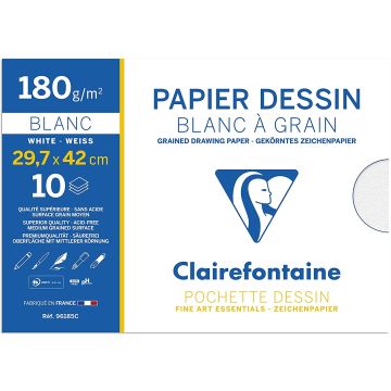 Feuilles de papier dessin à grain 180 g/m² - 297 x 420 mm - Blanc : CLAIREFONTAINE Lot de 10 Visuel