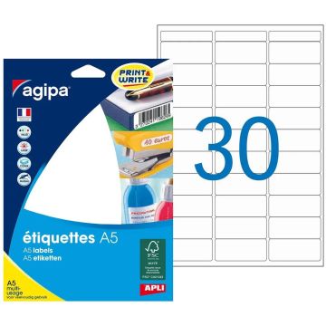 AGIPA 114016 Étiquettes adhésives 19 x 38 mm - Blanc