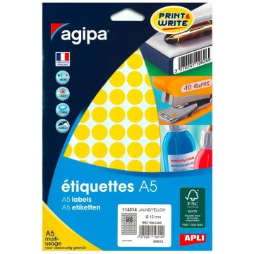 Pastilles adhésives 15 mm - Jaune : AGIPA Lot de 960 Visuel