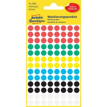 AVERY : Lot de 416 pastilles adhésives 8 mm Couleurs assorties