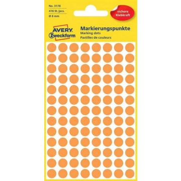 AVERY : Lot de 416 pastilles adhésives 8 mm Orange fluo