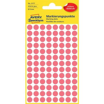 AVERY : Lot de 416 pastilles adhésives 8 mm - Rouge fluo 3177