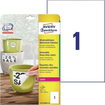 Étiquettes ultra résistantes amovibles - 210 x 297 mm : AVERY Lot de 20 Image
