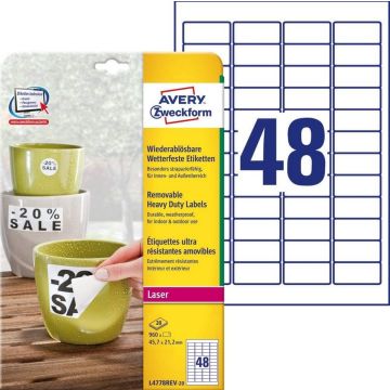 Étiquettes ultra résistantes amovibles - 45,7 x 21,2 mm : AVERY Lot de 960 Image