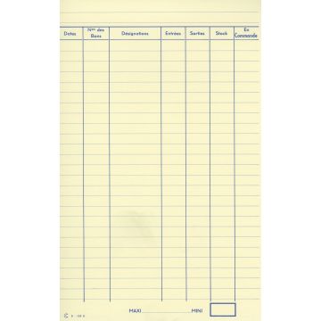 Fiche de Stock Carton inventaire suivi Elve B125D