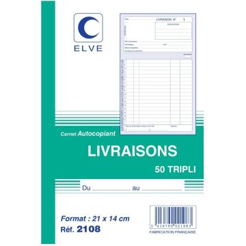 Photo Carnet de livraison 210 x 140 mm - Autocopiant Tripli ELVE
