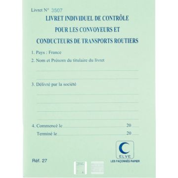 Carnet de Contrôle des conducteurs de transports routiers ELVE 27