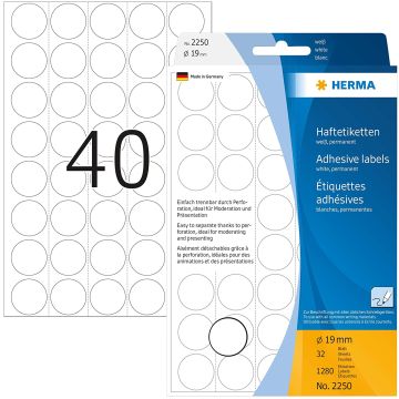 Etiquettes adhésives rondes - 19 mm - Blanc : HERMA Lot de 1280 Image