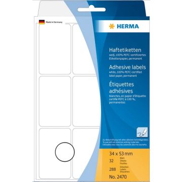 HERMA : Lot de 288 étiquettes adhésives - 34,0 x 53,0 mm - Blanc
