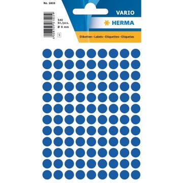 HERMA : Lot de 540 étiquettes adhésives rondes - 8,0  mm - Bleu foncé