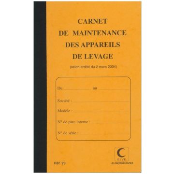 Photo Carnet de maintenance - Appareil de levage et de manutention ELVE