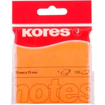 Notes adhésives - Orange néon - 75 x 75 mm : KORES Visuel