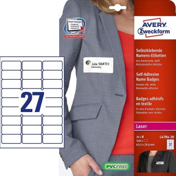 Etiquettes Badges adhésifs pour Textile - Blanc - 63,5 x 29,6 mm : AVERY Lot de 540 Image